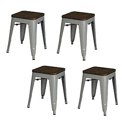 Urban Living Lot de 4 tabourets vintage Liv H46 cm - Gris mat Urban Living - Lot de 4 tabourets vintage Liv H46 cm - Gris mat - Industriel