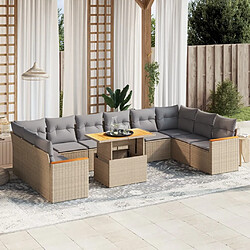 vidaXL Salon de jardin 11 pcs avec coussins beige résine tressée 