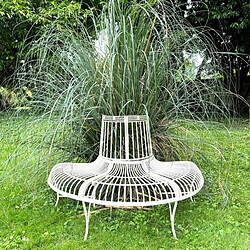 L'Héritier Du Temps Banc Semi-Circulaire Tour d'Arbre Demi-Lune Banquette de Parc en Fer Patiné Blanc 69x86x134cm