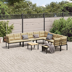 vidaXL Salon de jardin avec coussins 7 pcs noir acier enduit de poudre 