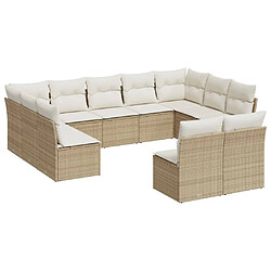 vidaXL Salon de jardin 11 pcs avec coussins beige résine tressée