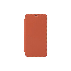 BEETLECASE Étui pour iPhone XR Folio Premium en Cuir avec Dos en Cristal et Porte-Cartes Orange