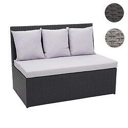 Mendler Canapé en polyrotin, 2 places HWC-G16, banc, fauteuil, gastronomie, 120 cm ~ noir, coussin gris clair