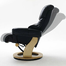 Inside 75 Fauteuil relax CLAIRAC assise en cuir noir pied en bois naturel avec repose pied pas cher