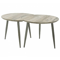 L'Héritier Du Temps Table Basse Modulable Marque Hinsk Consoles d'Appoint Bout de Canapé 2 Pièces en Acier et Bois 45x60x101cm