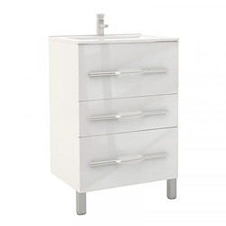 Dansmamaison Ensemble meuble sous vasque 3 tiroirs 60 cm Blanc + colonne + miroir - LANA