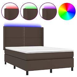 vidaXL Sommier à lattes de lit matelas LED Marron 140x190cm Similicuir