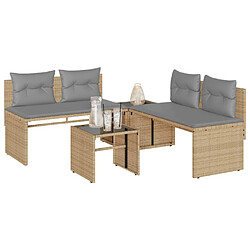 vidaXL Salon de jardin avec coussins 4 pcs beige résine tressée 