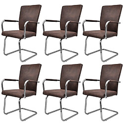 Maison Chic Lot de 6 Chaises à manger cantilever,Chaises de cuisine style scandinave - marron tissu cuir -MN98500