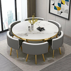 Meubler Design Table À Manger Ronde Et Chaises Encastrable Popup Xl - Marbre Blanc Chaises Gris