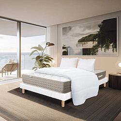 LUXURY LITERIE Ensemble matelas Dreamlux 140x190 cm + sommier blanc ep 13cm + 2 oreillers + couette