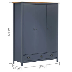 vidaXL Garde-robe à 3 portes Hill Gris 127x50x170 cm Pin solide pas cher