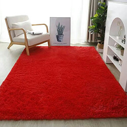 LUUCOZK Tapis à poils longs doux et moelleux pour chambre à coucher et salon - Facile à nettoyer - Big Red-100x120cm