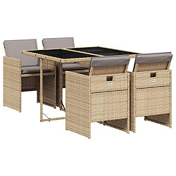 Maison Chic Ensemble à manger d'extérieur 5 pcs avec coussins,Salon de jardin,Mobilier de jardin mélange beige rotin -GKD334136