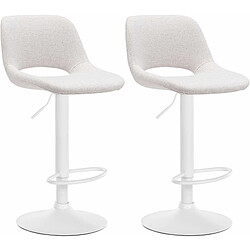 Decoshop26 Tabourets de bar chaises haute x2 avec repose-pieds en tissu crème piètement métallique blanc 10_0004099 