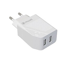 Muvit For Change Chargeur Secteur 2 Usb 2X2.4A 24W Blanc