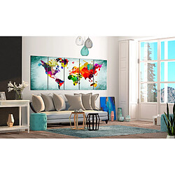 Decoshop26 Tableau toile de décoration murale impression premium en 5 parties sur châssis en bois motif World Map Green Vignette 225x90 cm 11_0015564