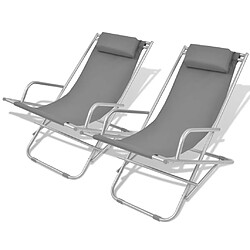 Helloshop26 Lot de deux chaises inclinables de terrasse acier gris 02_0011903