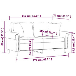 vidaXL Canapé 2 places avec oreillers décoratifs noir 140 cm velours pas cher