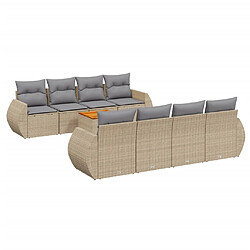 vidaXL Salon de jardin avec coussins 9 pcs beige résine tressée