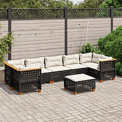 vidaXL Salon de jardin 8 pcs avec coussins noir résine tressée