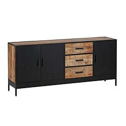 Pegane Commode Meuble de rangement en bois de manguier coloris noir/marron - Longueur 160 x Hauteur 90 x Profondeur 40 cm