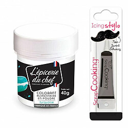 Scrapcooking Colorant alimentaire en poudre turquoise 40 g + Stylo glaçage noir