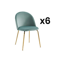 Vente-Unique Lot de 6 chaises - Velours et métal doré - Vert sauge - MELBOURNE