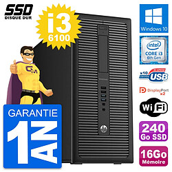 PC Tour HP EliteDesk 800 G2 Intel i3-6100 RAM 16Go SSD 240Go Windows 10 Wifi · Occasion 