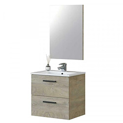 Dansmamaison Meuble sous vasque 60 cm + vasque + miroir + colonne Chêne - BRABU