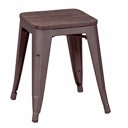 Nest Dream Tabouret bas industriel en acier vieilli et assise en bois (45cm) - Bistro