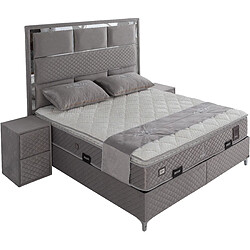 Vivenla Ensemble de lit coffre 180x200 en velours gris avec un matelas à ressorts ensachés 7 zones de confort de la collection PARIS 