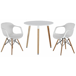 Vivenla Table coloris blanc scandinave ronde plateau laqué et piètement en bois massif Diamètre 80 cm x H. 75 cm Collection Saintandre