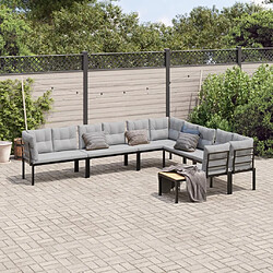 vidaXL Salon de jardin avec coussins 6 pcs noir acier enduit de poudre 