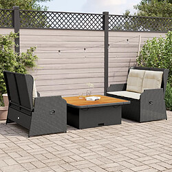 vidaXL Salon de jardin 3 pcs avec coussins Noir Résine tressée