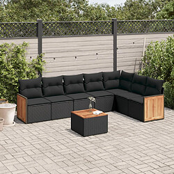 vidaXL Salon de jardin 8 pcs avec coussins noir résine tressée 