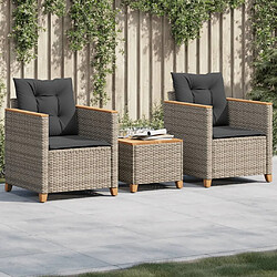 Maison Chic Ensemble de bistro 3 pcs coussins,Table + chaises + coussins de jardin gris résine tressée acacia -GKD722516