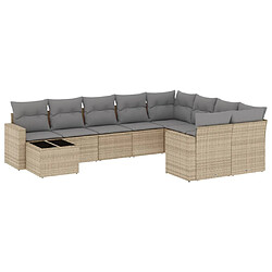 vidaXL Salon de jardin avec coussins 10 pcs beige résine tressée