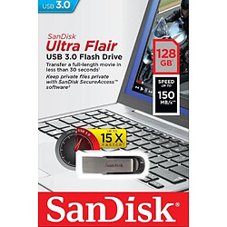 3pcs SanDisk Ultra Flair 128 Go Clé USB 3.0 dotée d'un corps épuré en métal 150 Mo/s - Noire