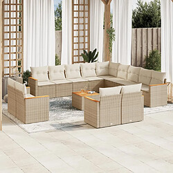 vidaXL Salon de jardin avec coussins 14 pcs beige résine tressée