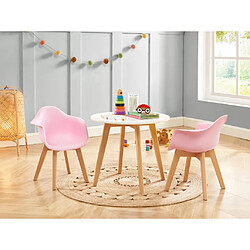 Vente-Unique Table enfant en MDF et hêtre - Blanc et naturel - LOULOUNE