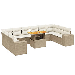 vidaXL Salon de jardin 11 pcs avec coussins beige résine tressée