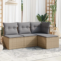 vidaXL Salon de jardin avec coussins 4 pcs beige résine tressée 