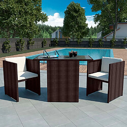 Maison Chic Ensemble de bistro 3 pcs avec coussins,Table + chaises + coussins de jardin Résine tressée Marron -GKD166402