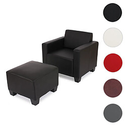 Mendler Fauteuil salon/lounge Lyon avec pouf, simili-cuir ~ noir