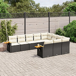 vidaXL Salon de jardin 10 pcs avec coussins noir résine tressée 