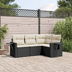 vidaXL Salon de jardin 4 pcs avec coussins noir résine tressée 