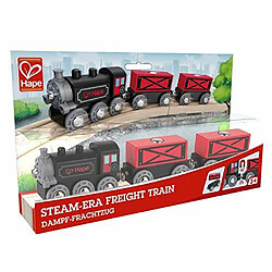 Train de marchandises Hape Steam-Era Jouet de locomotive classique noir et rouge pour enfants avec wagons de fret non chargeables, L : 9,4, l : 1,3, H : 1,9 pouces