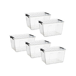 Casame Boite de rangement en plastique transparent 30 L - Lot de 5