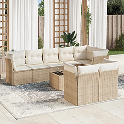 vidaXL Salon de jardin avec coussins 9 pcs beige résine tressée 